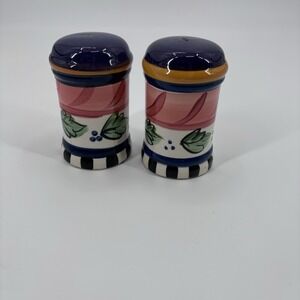 Bon Appetite by Vicki Carroll SALT & PEPPER SHAKERS SET 4 3/4" H Signed Colorful